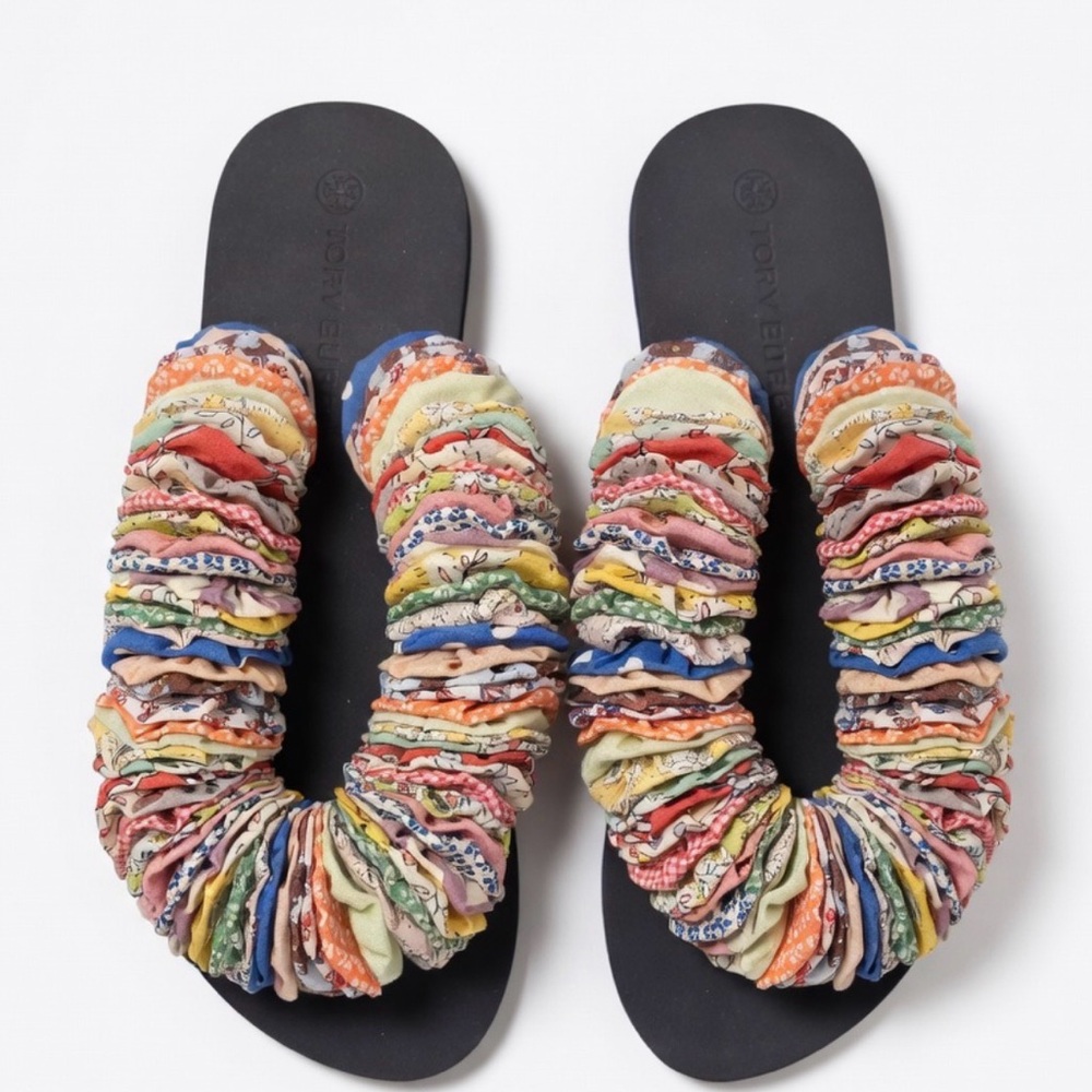 Tory Burch Multicolor Ruffle Strap Slide Sandals